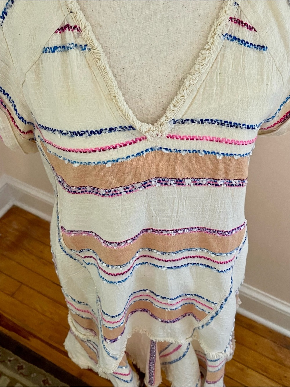 Holding Horses Anthropologie Elira Striped Dress Small Petite Boho Fringe - Picture 3 of 8